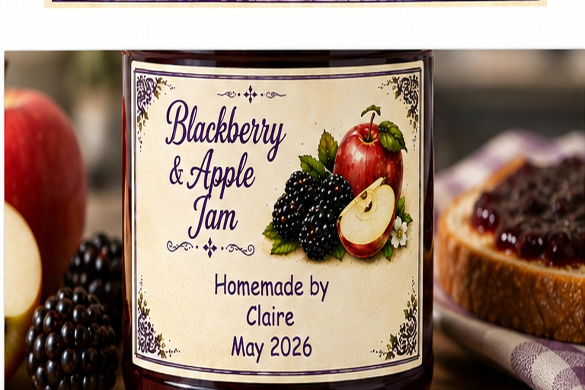 Personalised BlackBerry & Apple Jam Labels, 21 Premium Gloss Vinyl Stickers, 95 x 57mm