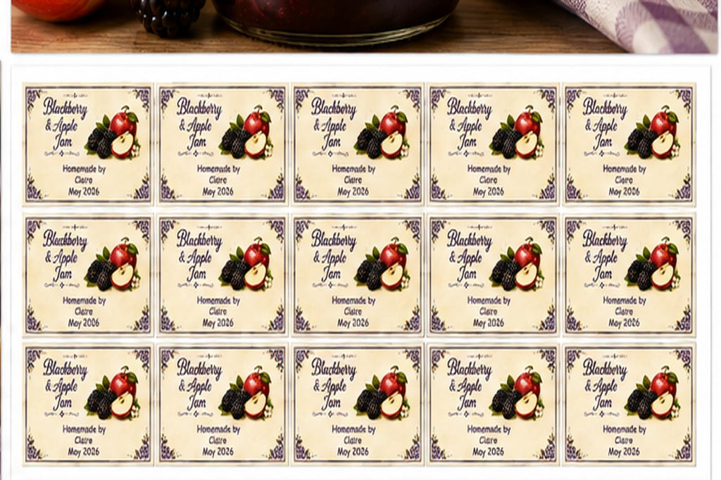 Personalised BlackBerry & Apple Jam Labels, 21 Premium Gloss Vinyl Stickers, 95 x 57mm