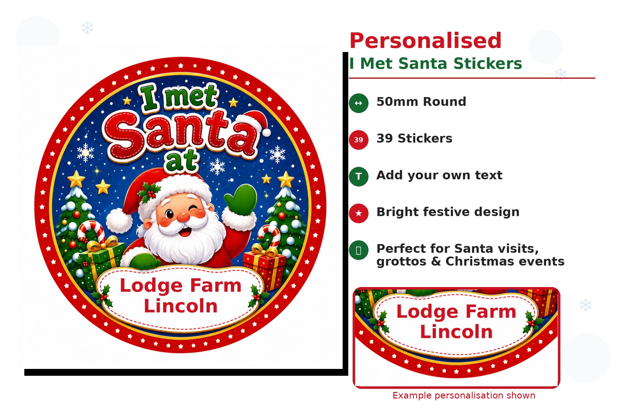 39 Personalised I met Santa Stickers Personalised with Any Text