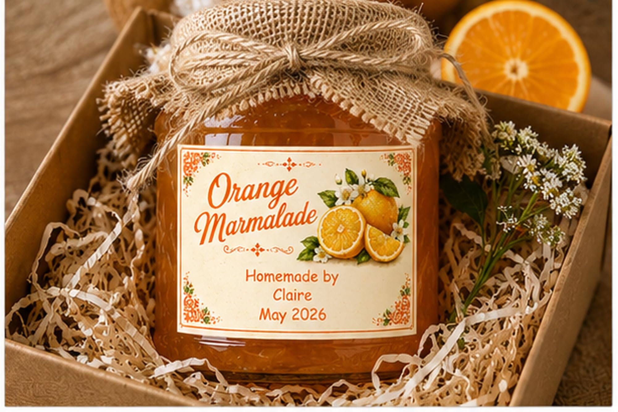 Personalised Orange Marmalade Labels, 21 Premium Gloss Vinyl Stickers, 95 x 57mm