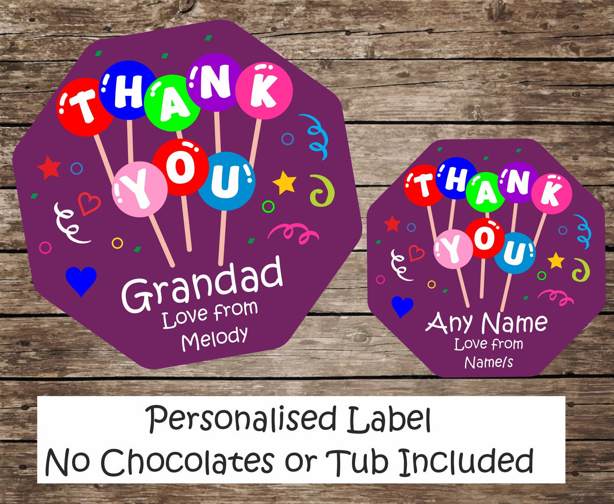 Personalised Thank you Gift Chocolate LABEL ONLY for Quality Street Tub Gift