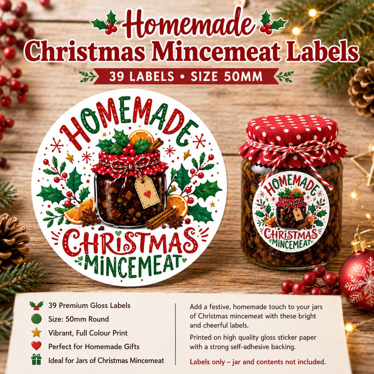 39 homemade christmas mincemeat labels 50mm round festive jar stickers