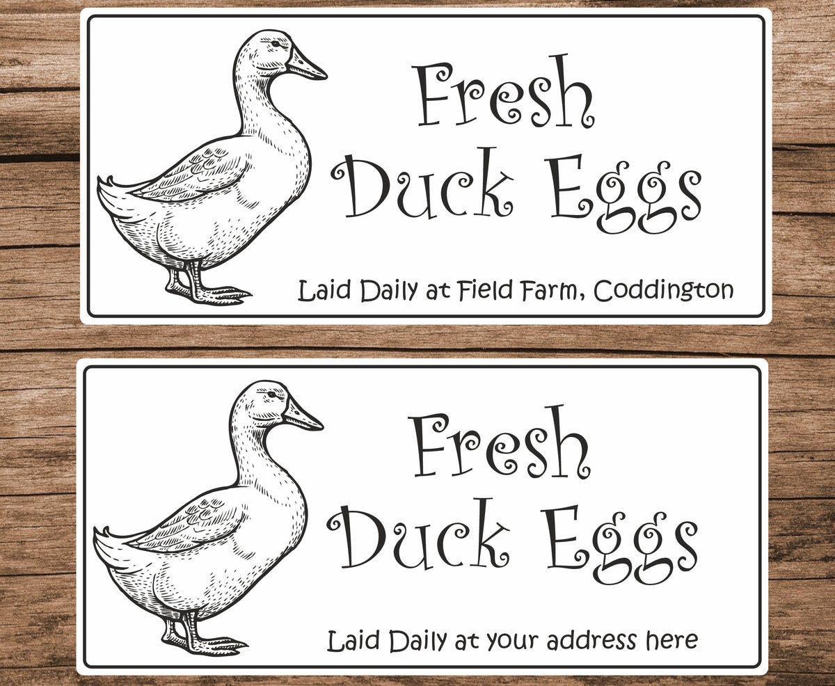 34 Personalised Egg Box Stickers/Labels Fresh Duck Eggs Laid Daily / any name or address printed