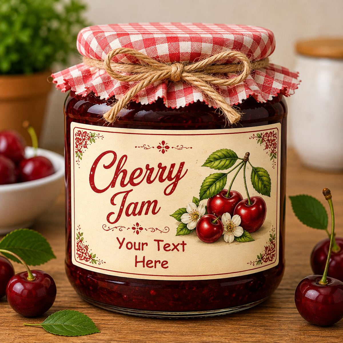 21 personalised cherry jam labels