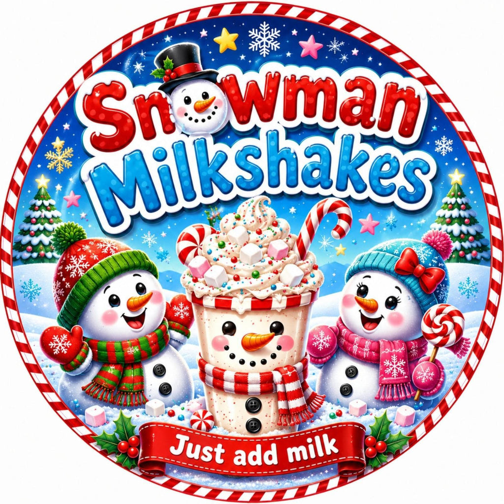39 snowman milkshake christmas stickers , bottle, sweet cones, 50mm round labels