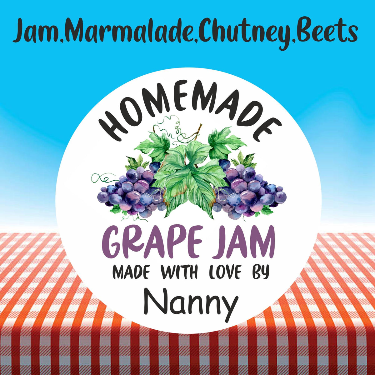 39 personalised grape jam jar labels, stickers