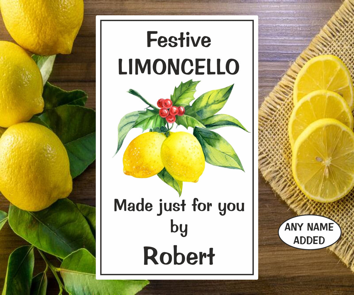 Personalized Festive Limoncello Bottle Labels, Christmas Gift, Set of 8