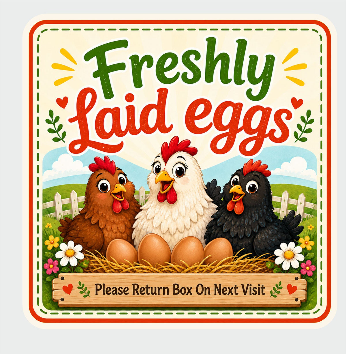 39 Farmhouse chicken style egg box labels please return box square 50mm