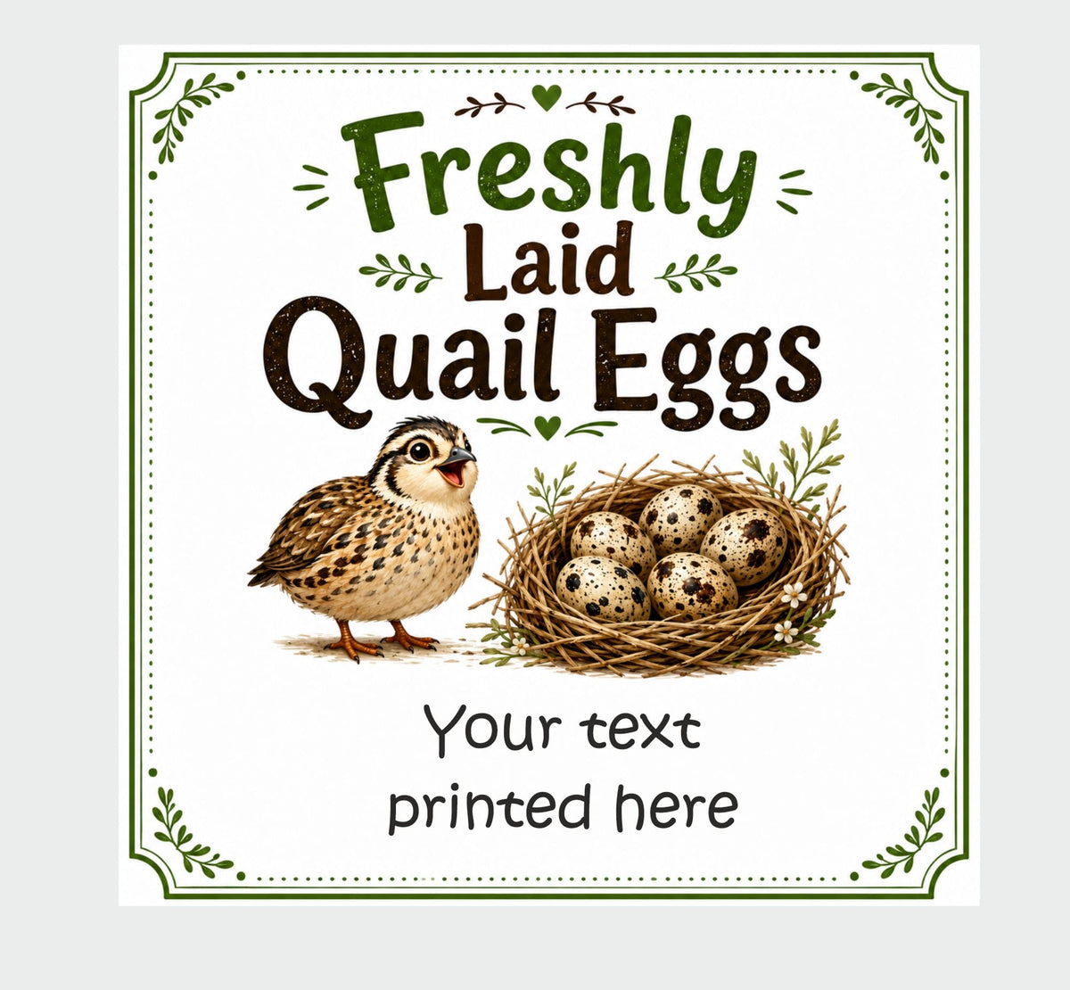 Personalised Freshly Laid Quail Egg Box Labels – 39 x 50mm Square Stickers