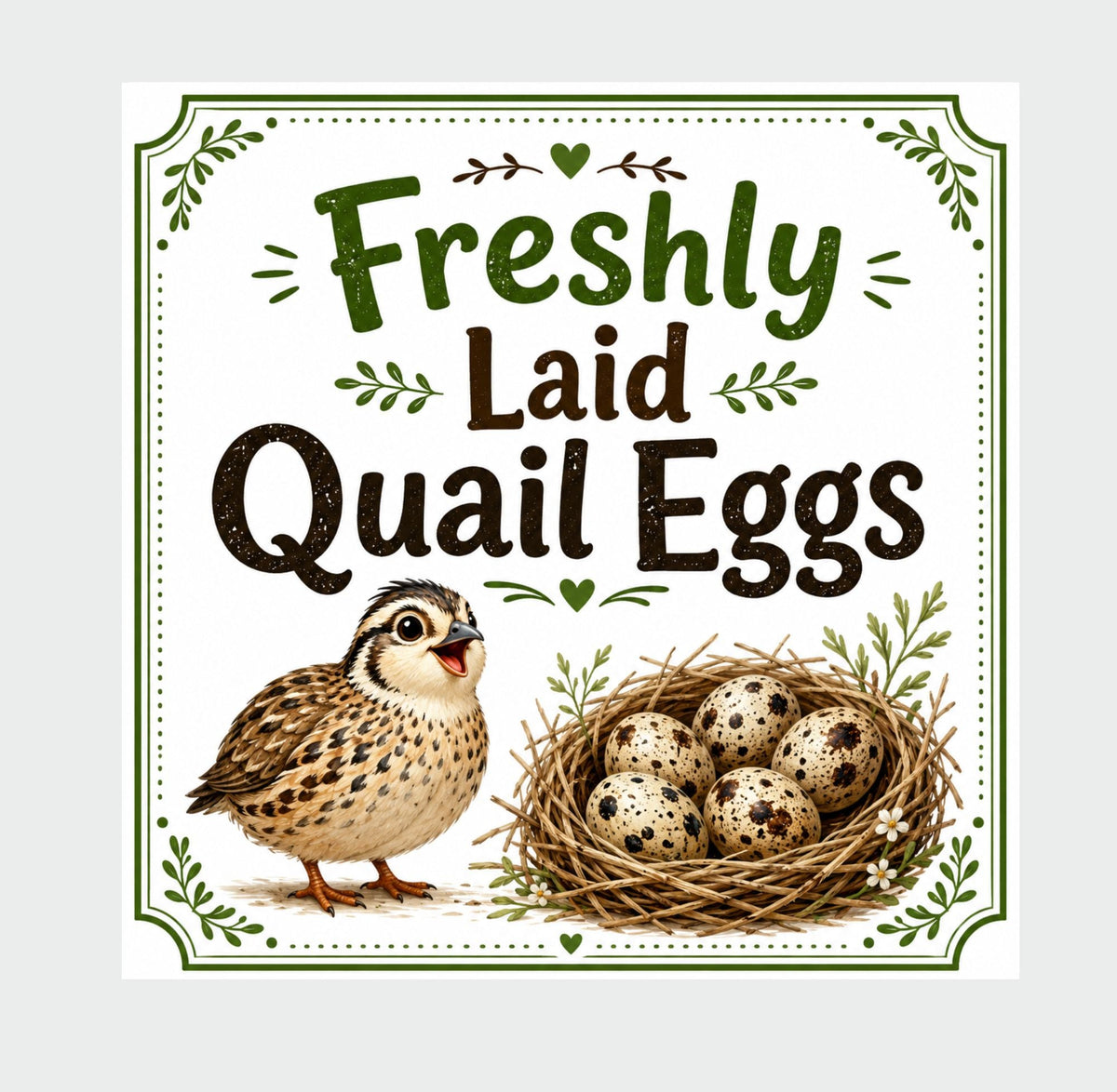 Freshly Laid Quail Egg Box  Labels – 39 x 50mm Square Stickers, Carton