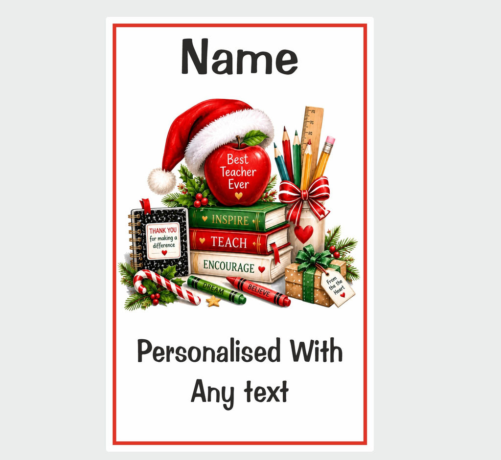 2 x Personalised Teacher Christmas Wine Bottle Label Any Name/Text Added