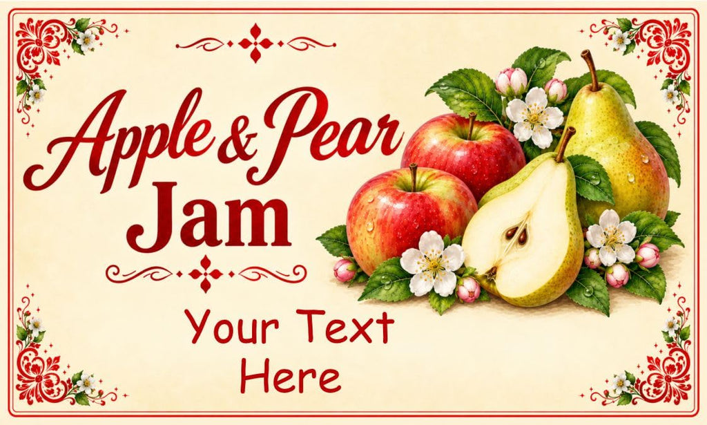 21 Personalised Apple & Pear Jam Jar Labels – Homemade Preserve Stickers – Add Your Own Name