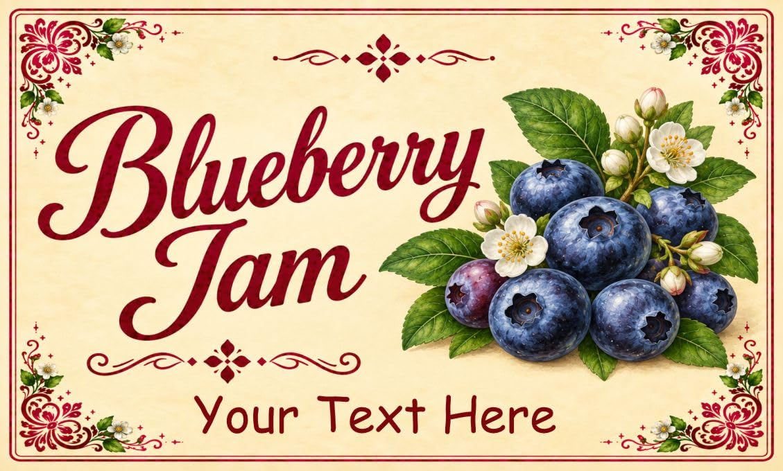 21 Personalised Blueberry Jam Jar Labels – Homemade Preserve Stickers – Add Your Own Name