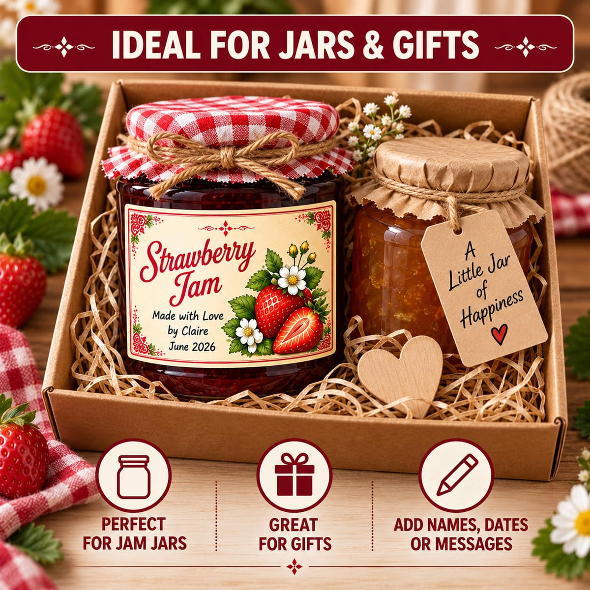 21 Personalised Apple Jam Jar Labels – Homemade Preserve Stickers – Add Your Own Name
