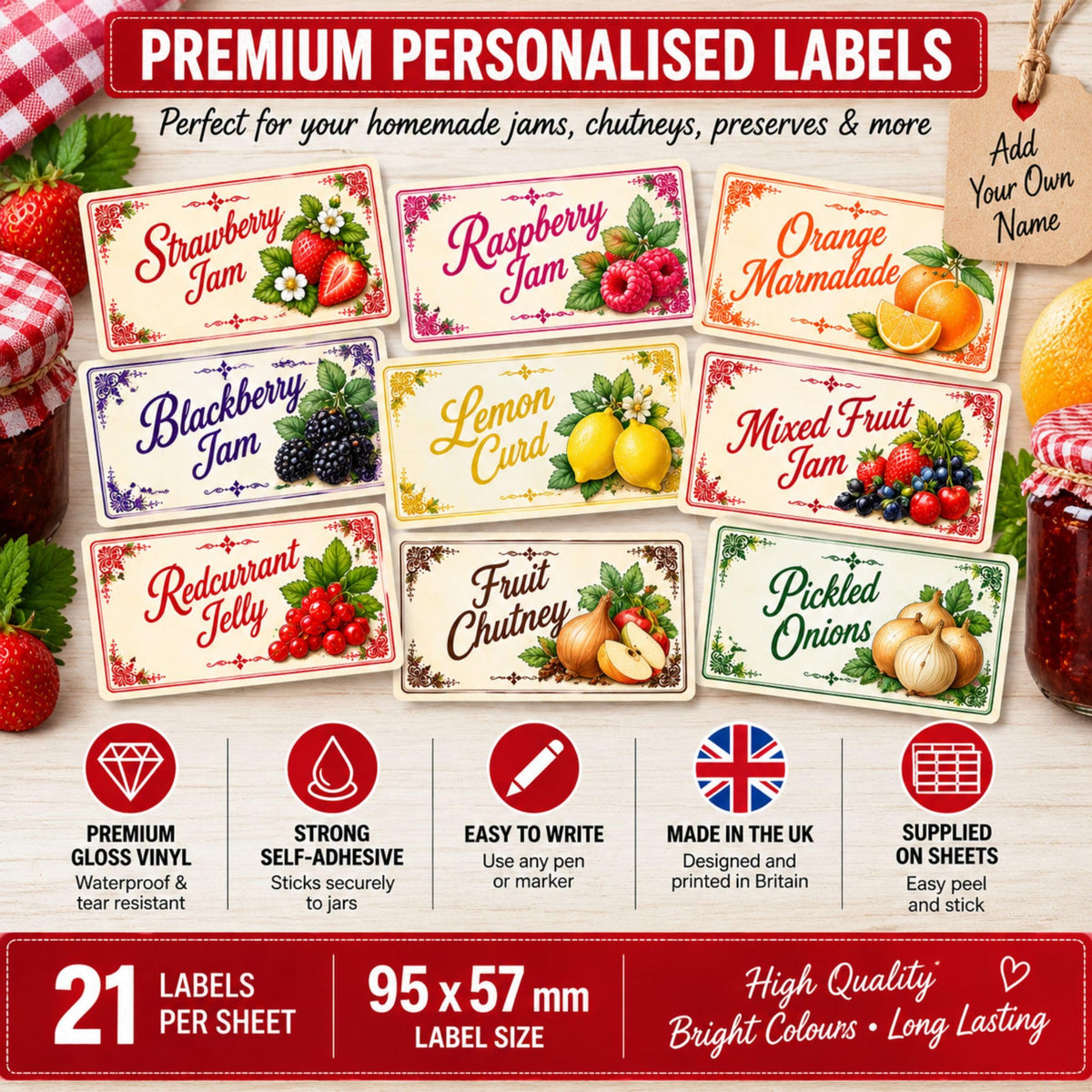 21 Personalised Apricot Jam Jar Labels – Homemade Preserve Stickers – Add Your Own Name