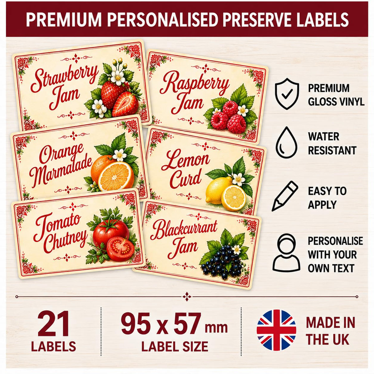 21 Personalised Apricot Jam Jar Labels – Homemade Preserve Stickers – Add Your Own Name