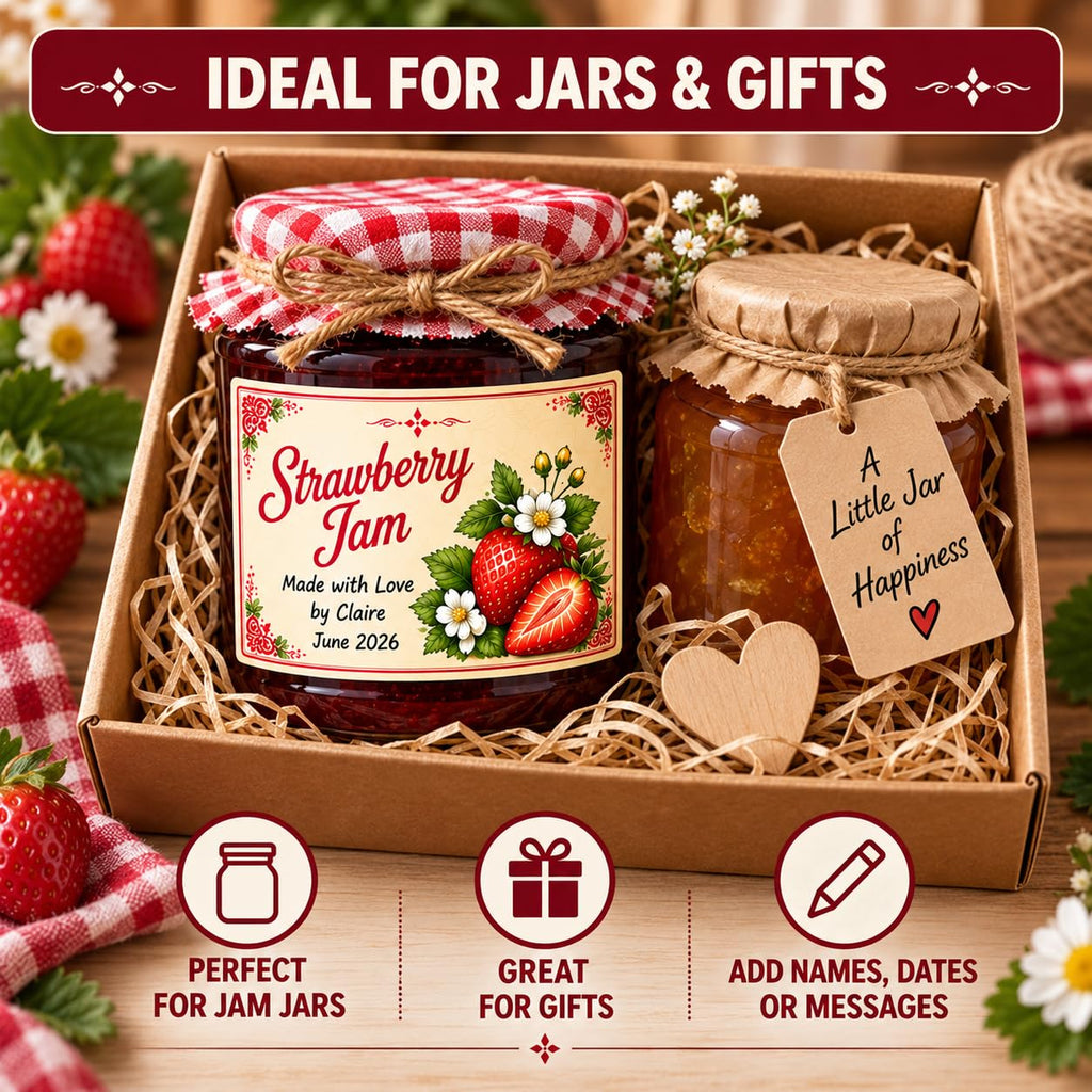 21 Personalised Apple & Pear Jam Jar Labels – Homemade Preserve Stickers – Add Your Own Name
