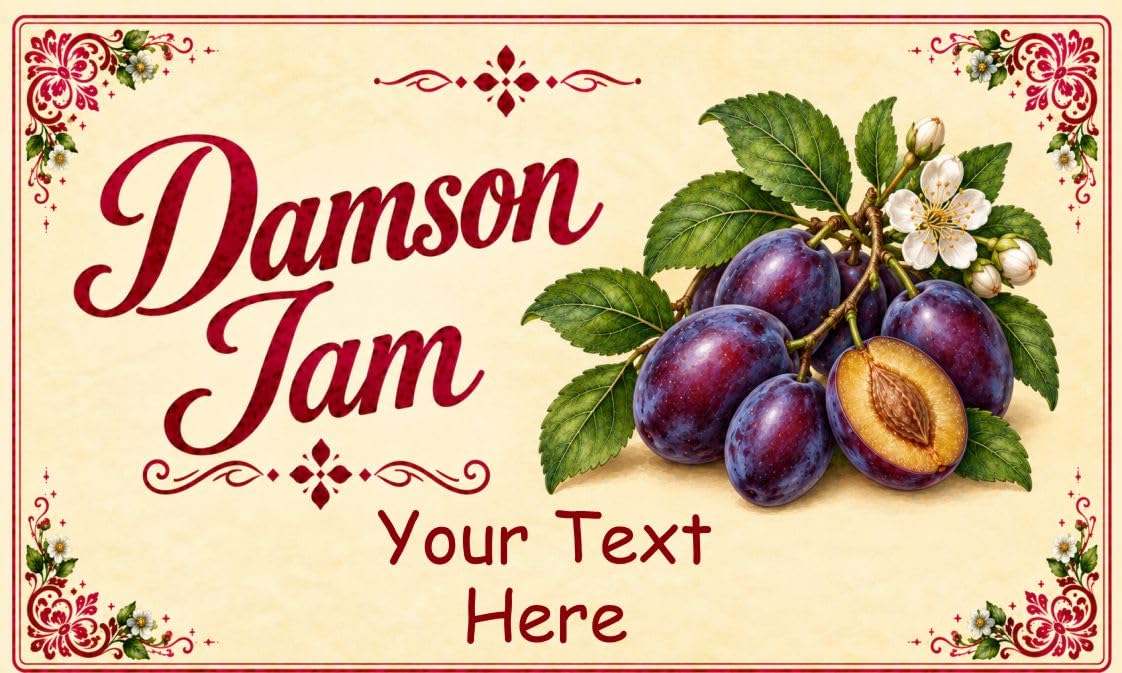 21 Personalised Damson Jam Jar Labels – Homemade Preserve Stickers – Add Your Own Name
