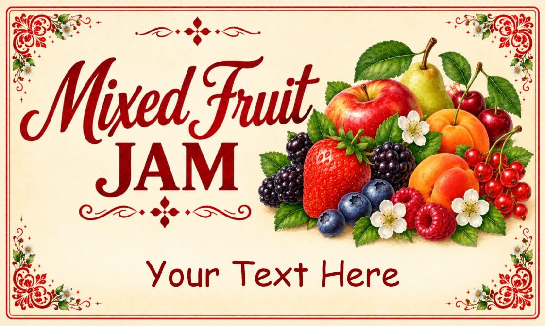21 Personalised Mixed Fruit Jam Jar Labels – Homemade Preserve Stickers – Add Your Own Name