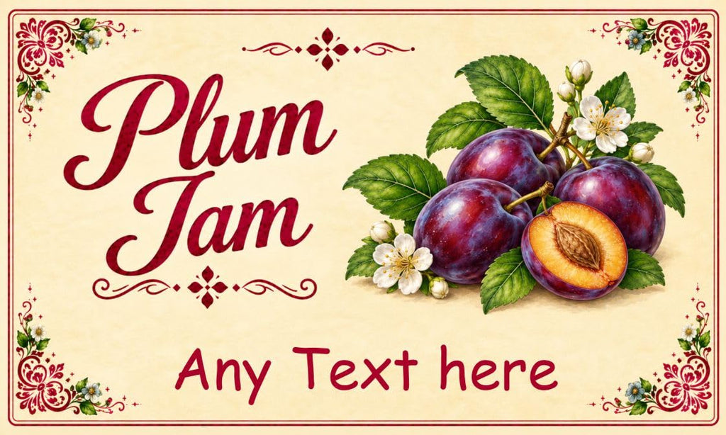 21 Personalised Plum Jam Jar Labels – Homemade Preserve Stickers – Add Your Own Name