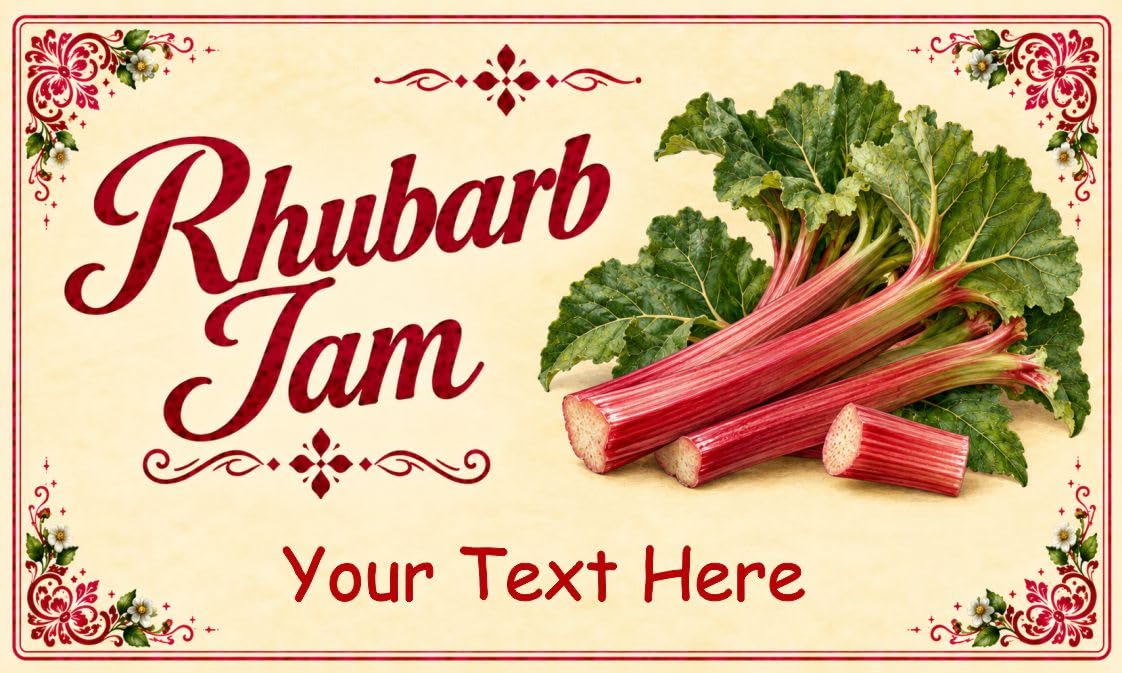 21 Personalised Rhubarb Jam Jar Labels – Homemade Preserve Stickers – Add Your Own Name