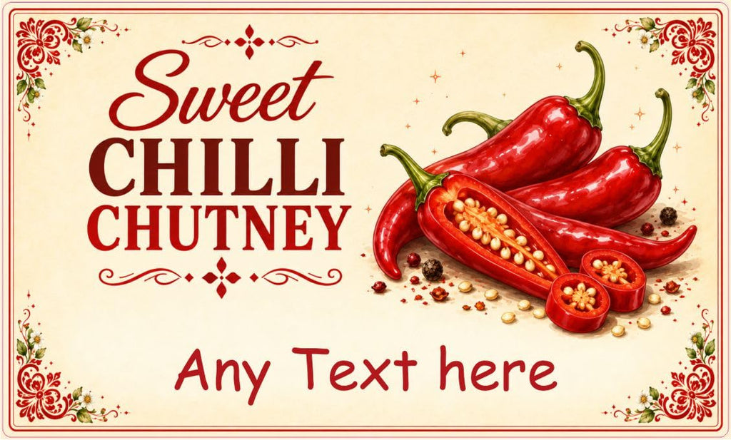 21 Personalised Sweet Chilli Chutney Jar Labels – Homemade Preserve Stickers – Add Your Own Name