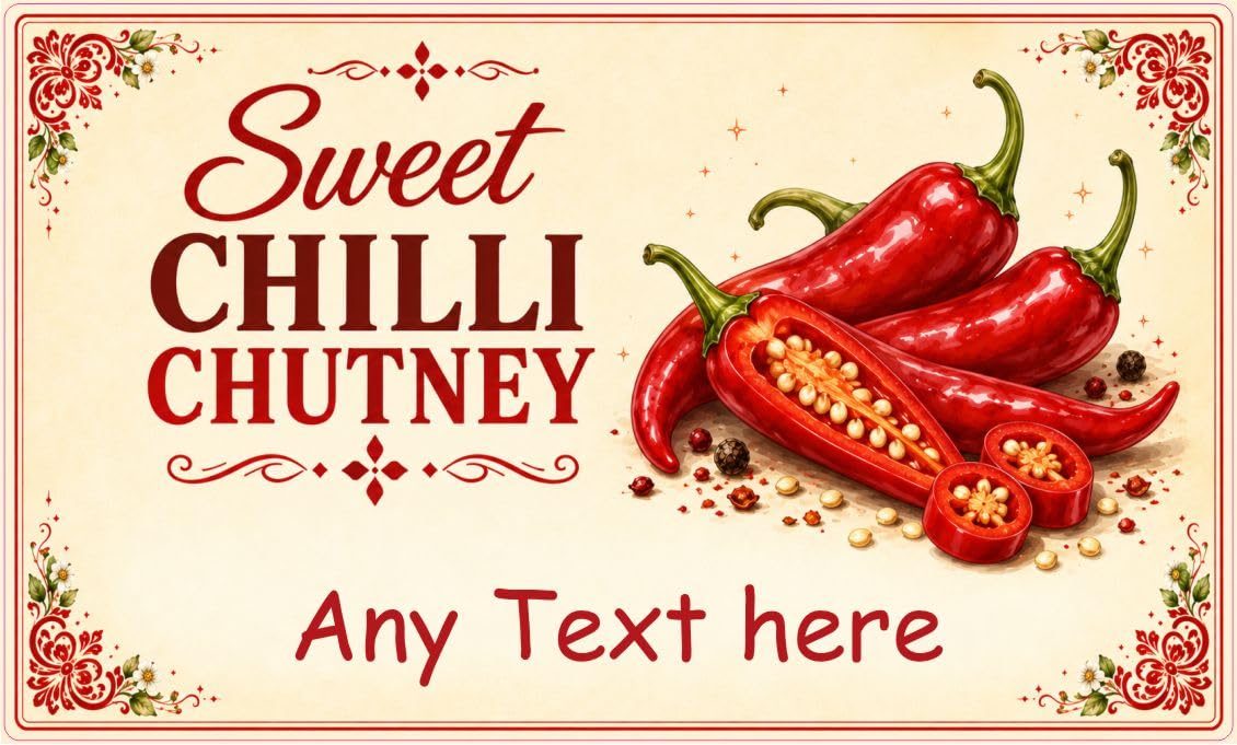 21 Personalised Sweet Chilli Chutney Jar Labels – Homemade Preserve Stickers – Add Your Own Name