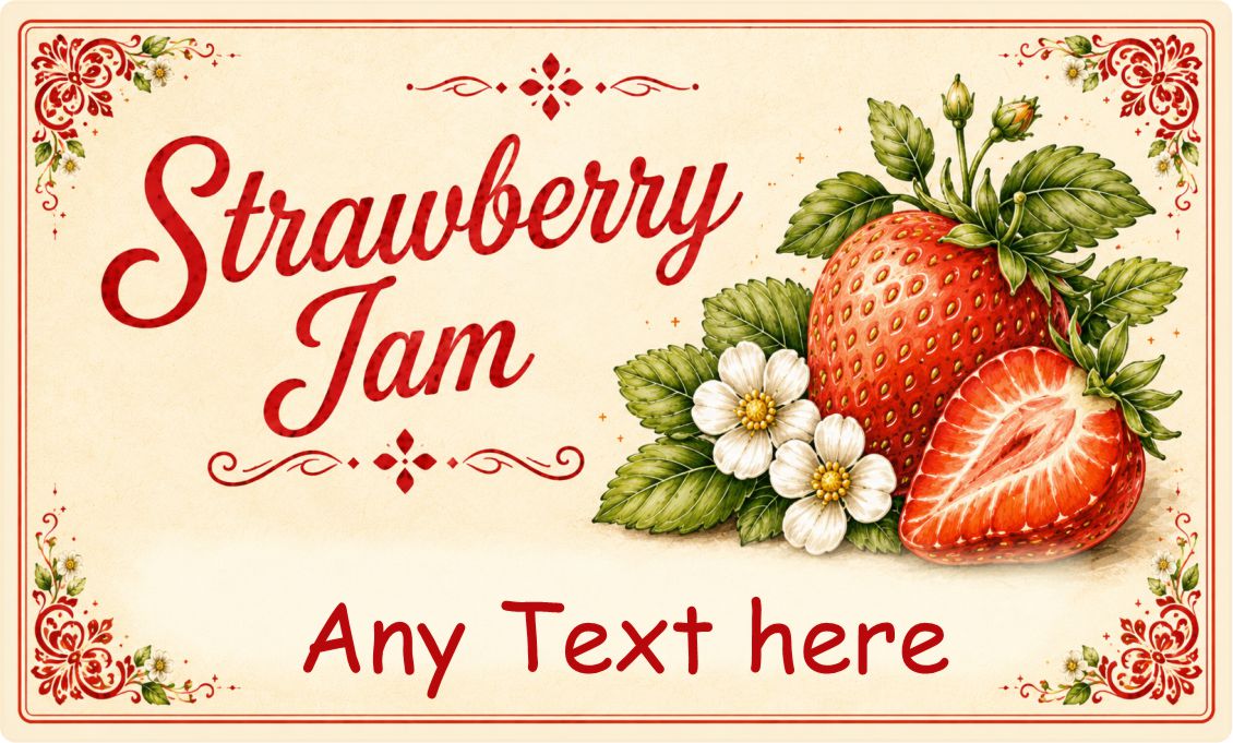 Personalised Strawberry Jam Labels, 21 Gloss Vinyl Stickers, 95 x 57mm