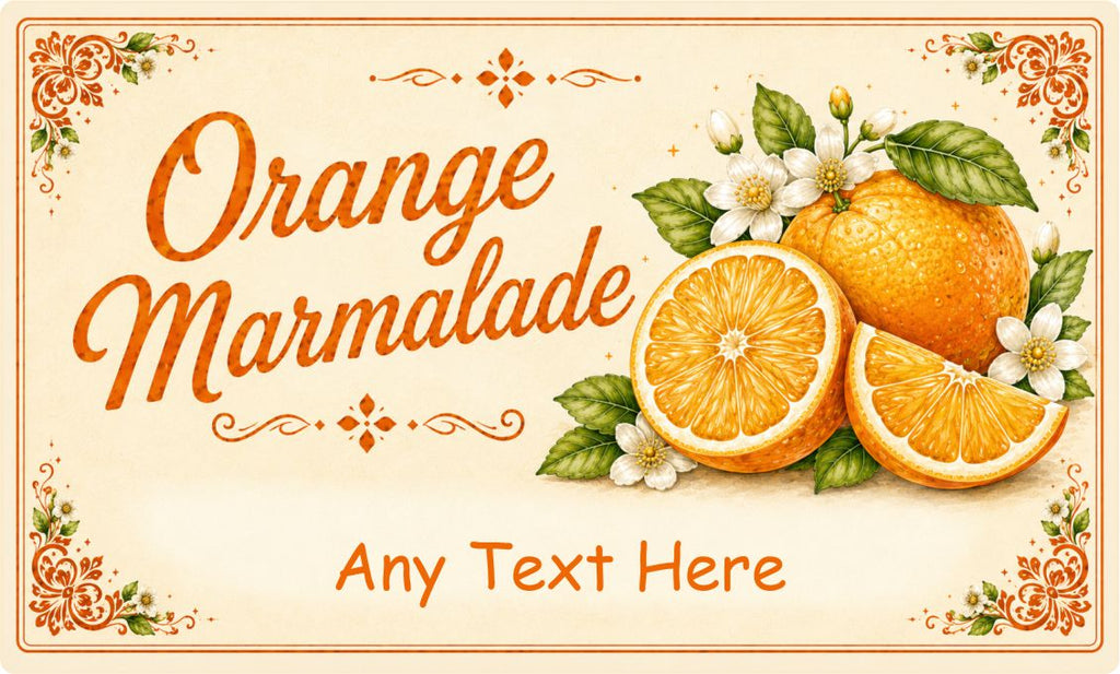 Personalised orange marmalade labels, 21 premium gloss vinyl stickers, 95 x 57mm