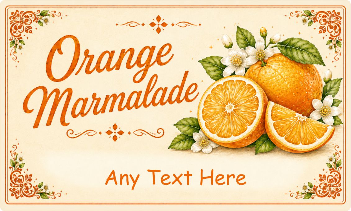 Personalised orange marmalade labels, 21 premium gloss vinyl stickers, 95 x 57mm