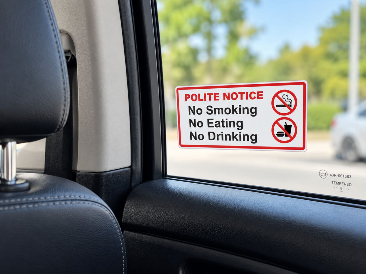 6 No Smoking Eating Drinking  Laminated  Vinyl  Stickers Taxi  Car Van  Hire etc