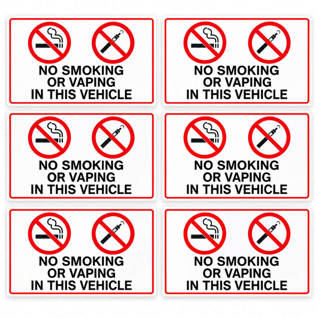 6 No Smoking or Vaping Vinyl Stickers Taxi's Minibus Cab Van Truck