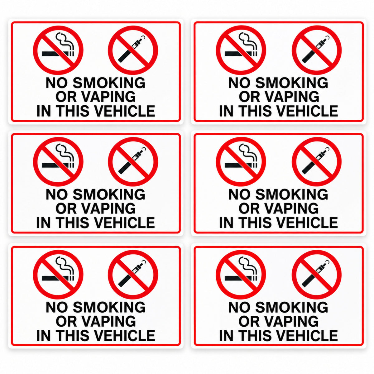6 No Smoking or Vaping Vinyl Stickers Taxi's Minibus Cab Van Truck