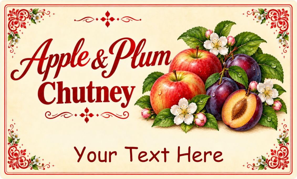 21 Personalised Apple and Plum Chutney Jar Labels – Homemade Preserve Stickers – Add Your Own Name