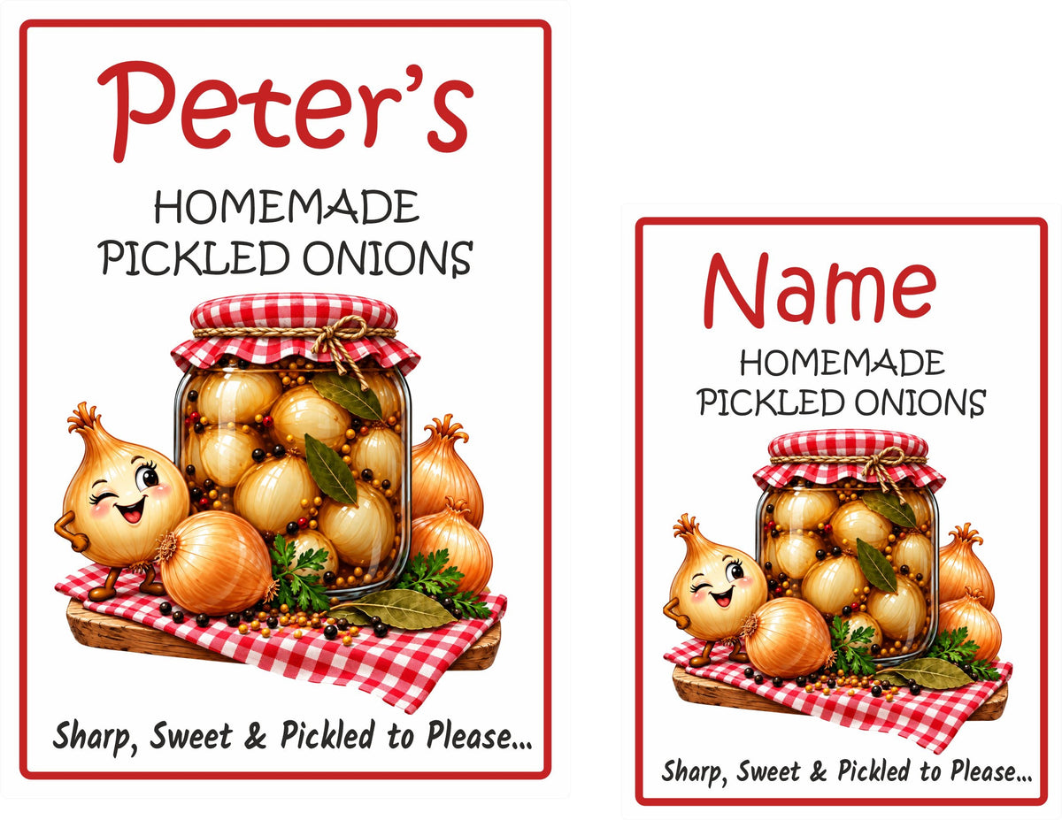 26 Personalised Homemade Pickled Onion Labels – Sharp & Sweet Design – Any Name