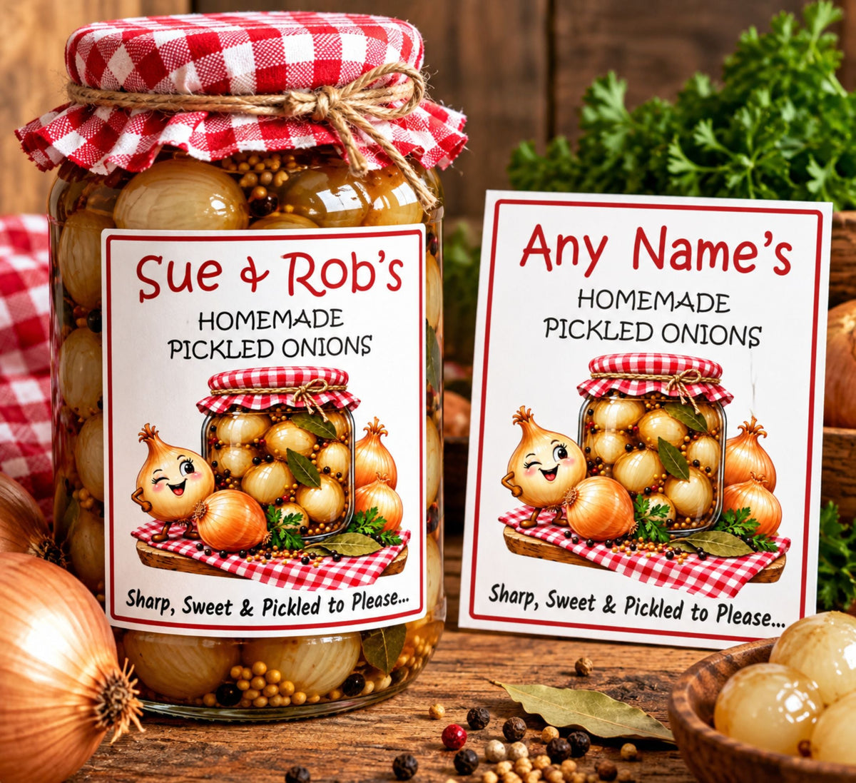 26 Personalised Homemade Pickled Onion Labels – Sharp & Sweet Design – Any Name