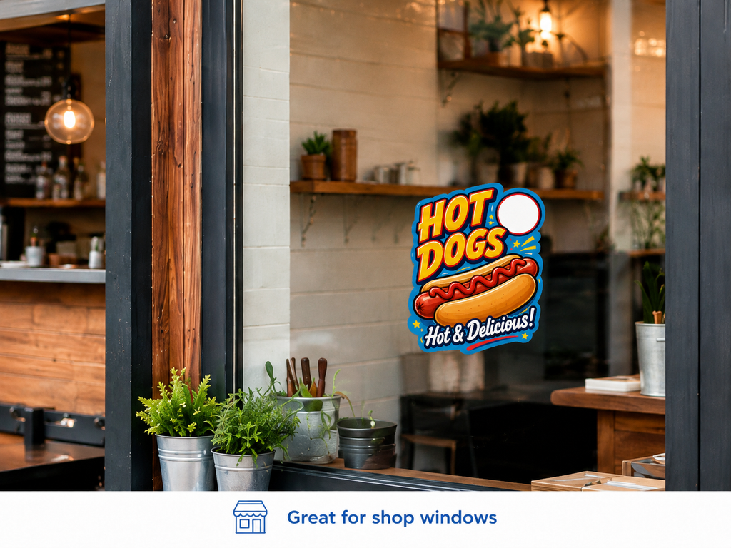 Hot Dog Catering Stickers – 2 x 200mm x 150mm Laminated Weatherproof Stickers
